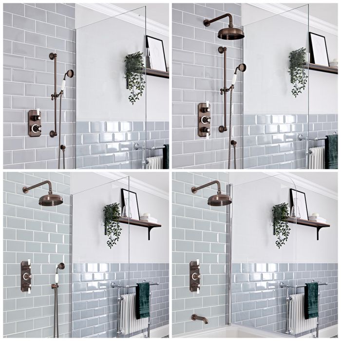 Dusch- und Badesystem mit Unterputz-Thermostat – Funktionen wählbar – geölte Bronze – Elizabeth