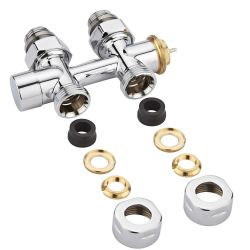 Hahnblock-Ventil, Durchgang, Mittelanschluss, thermostatisch, Eurokonus Adapter für 12mm Kupferrohr, Chrom