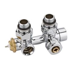 Mittelanschlussgarnitur, Eck, thermostatisch, Eurokonus für 16mm Kunststoff-Mehrschichtrohr, Chrom