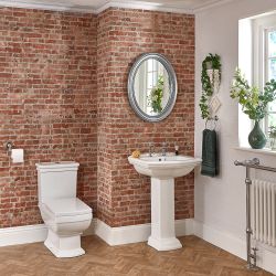 2-Loch Stand-Waschbecken mit Säule und Stand-Toilette Set - Chester