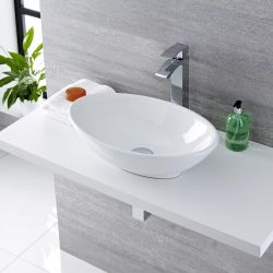 Aufsatzwaschbecken, oval, 520mm x 320mm - mit hohem Wasserfall-Einhebelmischer - Kenton