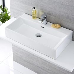 Aufsatzwaschbecken, rechteckig – 750mm x 420mm, mit 1 Hahnloch – Sandford