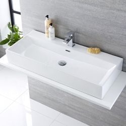 Aufsatzwaschbecken, rechteckig – 1000mm x 420mm, mit 1 Hahnloch – Sandford