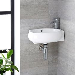 Hängewaschbecken, oval, Eckeinbau – 400mm x 280mm, mit 1 Hahnloch – Ashbury