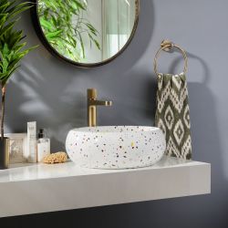 Rundes Terrazzo-Effekt Aufsatzwaschbecken 360mm (ohne Hahnloch) - Alden