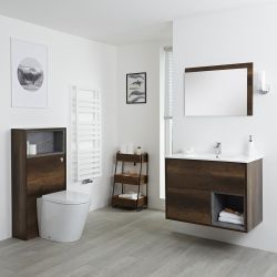 Badezimmerset 800mm Waschtischunterschrank und WC mit Spülkastenverkleidung - Dunkle Eiche - Hoxton