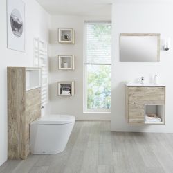 Badezimmerset 600mm Waschtischunterschrank und WC mit Spülkastenverkleidung - Helle Eiche - Hoxton