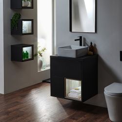 Hängender Waschtischunterschrank 600mm | Aufsatzwaschbecken, Farbe & LED wählbar – Hoxton