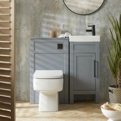Waschtischunterschrank 400mm & WC-Einheit Hellgrau mit Sandford-Stand-WC | Farbe und Design der Griffe wählbar - Warwick