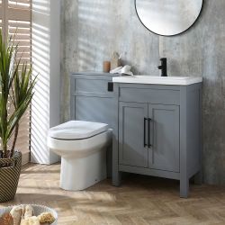 Waschtischunterschrank 600mm & WC-Einheit Hellgrau mit Covelly-Stand-WC | Farbe und Design der Griffe wählbar - Warwick
