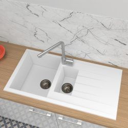 Rocklite Bredon - Küchenspüle mit 1,5-Becken aus Verbundwerkstoff mit reversibler Abtropffläche - Ausführung wählbar