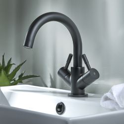 1-Loch Einhebel-Waschtischarmatur mit schwenkbarem Auslauf - Schwarz – Nox