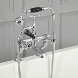 Hudson Reed Elizabeth - Traditionelle Wannenarmatur mit Kreuzgriffen - inkl. Handbrause - Chrom/Schwarz