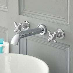Hudson Reed Elizabeth - Traditionelle 3-Loch Waschtischarmatur mit Kreuzgriffen zur Wandmontage - Wählbares Finish