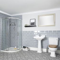 Badezimmerset Retro mit Viertelkreisdusche, WC und Säulenwaschbecken - Richmond