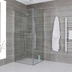 Duschkabine mit Schwingtüren, für Eckeinbau – wählbare Größe – Chrom – Portland