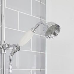 Retro Aufputz Thermostatarmatur und Duschsäule mit Handbrause und Duschkopf, Chrom/Weiß - Elizabeth