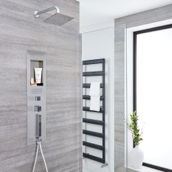 Unterputz-Duschpaneel in gebürstetem Edelstahl mit 200mm Duschkopf quadratisch inkl. Wandarm - Llis