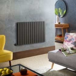 Elektrischer Design-Heizkörper Horizontal | Größe & WLAN-Heizelement wählbar | mit Stecker oder zur Festverdrahtung, Anthrazit – Delta - ECOSO by Hudson Reed