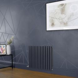 Elektrischer Design Heizkörper (einlagig), horizontal, H 635mm - Blau (Regal Blue) - Breite, Thermostat und Kabelabdeckung wählbar - Revive
