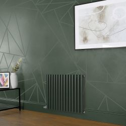 Elektrischer Design Heizkörper (einlagig), horizontal, H 635mm - Grün (Evergreen) - Breite, Thermostat und Kabelabdeckung wählbar - Revive