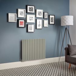 Elektrischer Design Heizkörper (einlagig), horizontal, H 635mm - Grün (Sage Leaf Green) - Breite, Thermostat und Kabelabdeckung wählbar - Revive