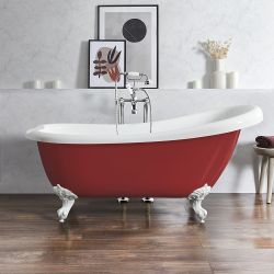 Freistehende Badewanne mit einer erhöhten Rückenschräge, 1710mm x 740mm | Farbanstich und Farbe der Füße wählbar – Oxford