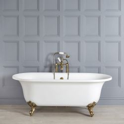 Freistehende Badewanne mit zwei Rückenschrägen, 1730mm x 780mm, Mittelablauf - Füße in gebürstetem Gold - Richmond