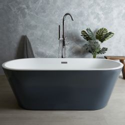 Freistehende Badewanne mit zwei Rückenschrägen, 1695mm x 750mm, Mittelablauf - Steingrau - Witton