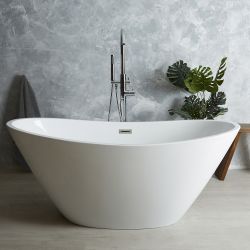Freistehende Badewanne (oval) mit zwei erhöhten Rückenschrägen, Größe & Farbe des Überlaufs wählbar (Mittelablauf) – Ashbury