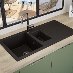 Rocklite Milton - Küchenspüle mit 1,5-Becken aus Verbundwerkstoff mit reversibler Abtropffläche - Ausführung wählbar