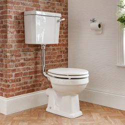 Retro Stand-WC mit erhötem Spülkasten und Sitz in Holz-Optik - Weiß - Richmond