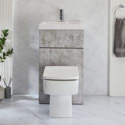 2-in-1-Waschbecken- und WC-Element 500mm x 890mm mit Exton-WC inkl. Spülknopf in Chrom | Steingrau - Cluo