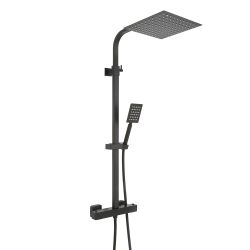 Thermostatische Duschsäule inkl. eckigem Duschkopf und Handbrause – Schwarz - Arvel
