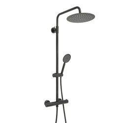 Teleskop-Duschsäule mit Thermostat inkl. Handbrause und rundem Duschkopf - Schwarz – Nox