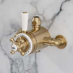 Hudson Reed Elizabeth - Retro Dual Aufputz-Thermostat für 1 Verbraucher - satiniertes Gold