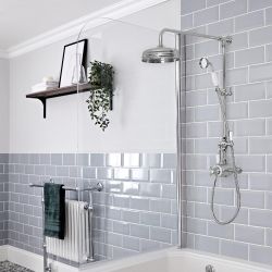 Duschsäule mit Dual Aufputz-Thermostat - inkl. Handbrauseset und 194mm rundem Duschkopf - Chrom/Weiß - Elizabeth