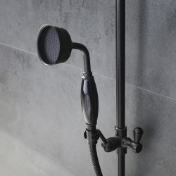 Hudson Reed Elizabeth - Retro-Handbrause aus Messing mit Keramikgriff - Schwarz
