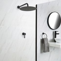 Einhebel-Duscharmatur Unterputz & 300mm Regenduschkopf Rund, Schwarz - Nox