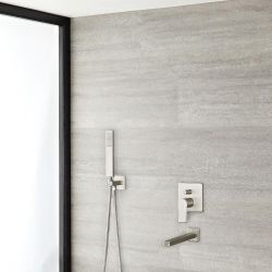 Harting Wannenfüller & eckige Handbrause inkl. Einhebelmischer mit Umsteller - Gebürstetes Nickel