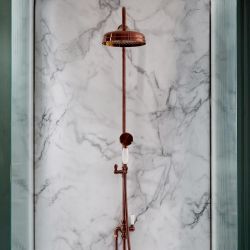 Retro-Duschsäule, ohne Armatur – inkl. 194mm rundem Duschkopf und Handbrauseset – satiniertes Kupfer – Elizabeth