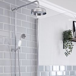 Retro-Duschsäule, ohne Armatur - inkl. rundem 194mm Duschkopf und Handbrause – Chrom/Weiß – Elizabeth