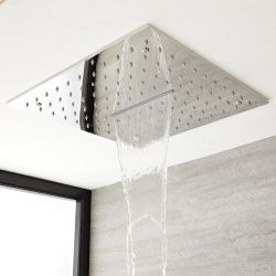 Unterputz Regen-Duschkopf mit Wasserfall, Edelstahl 400x400mm Chrom - Kubix