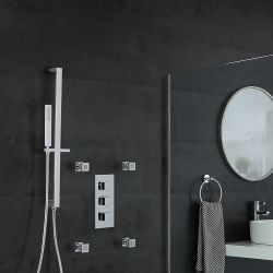 Eckiges Dusch-Thermostat mit Brausestangenset und Massagedüsen, Chrom - Kubix
