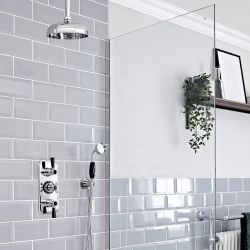 Retro Unterputz Duschsystem mit Thermostat, Decken-Duschkopf und Handbrause, Chrom/Schwarz - Elizabeth