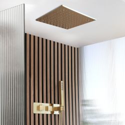 Unterputz-Thermostat für zwei Verbraucher mit Umsteller, 400mm Unterputzduschkopf & Handbrause | satiniertes Gold – Lyra