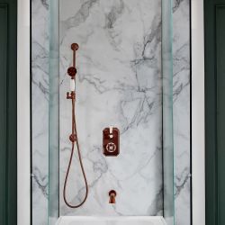 Traditionelles Dusch-Thermostat mit Umleiter, Brausestangenset und Wanneneinlauf - satiniertes Kupfer – Elizabeth