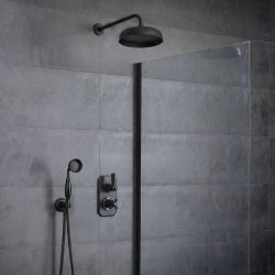 Retro-Duschsystem mit Unterputz-Thermostat – inkl. 200mm rundem Wand-Duschkopf und Handbrauseset – Schwarz – Elizabeth