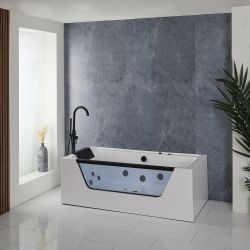 Whirlpool-Badewanne 1700mm x 800mm mit zwei Rückenschrägen Schwarz - Breeze