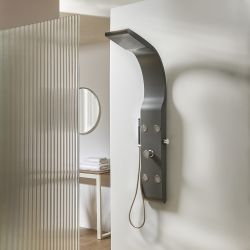 Aufputz Duschpaneel mit Regenbrause, Handbrause und Körperdüsen – Anthrazit – Alston